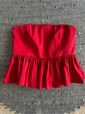 J.Crew Strapless Taffeta Peplum Top Cherry Red